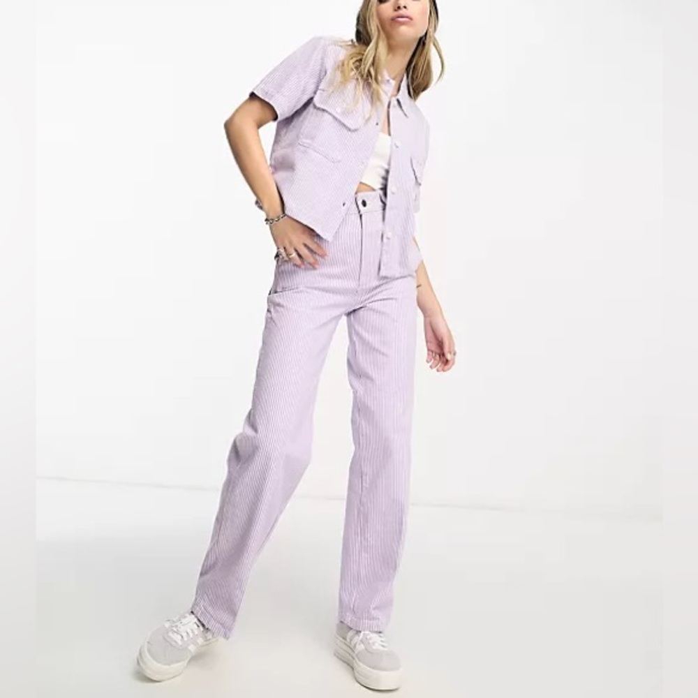 Dickies carpenter work pants in hickory stripe purple